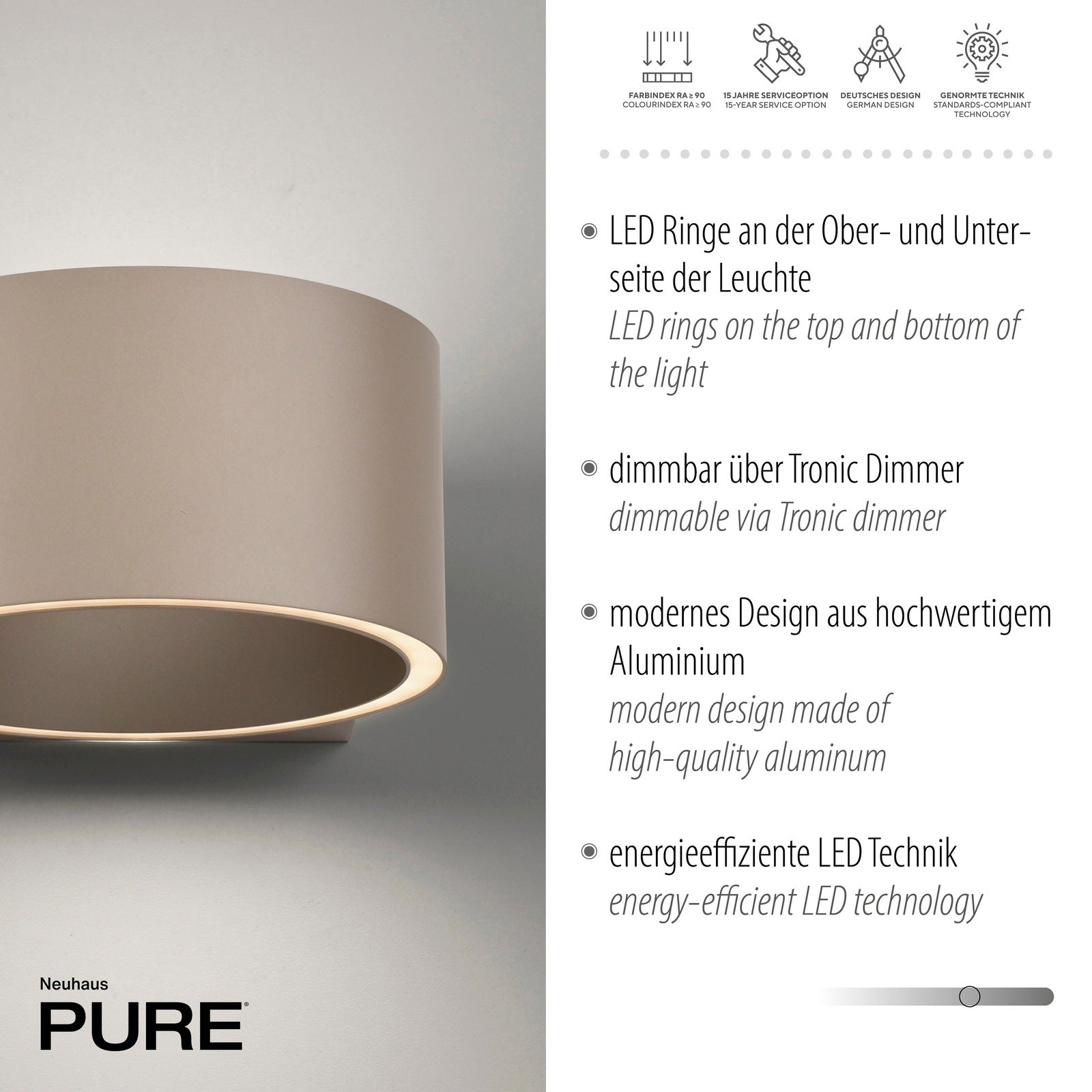 Paul Neuhaus-Wandleuchte Pure Clipse bronze LED